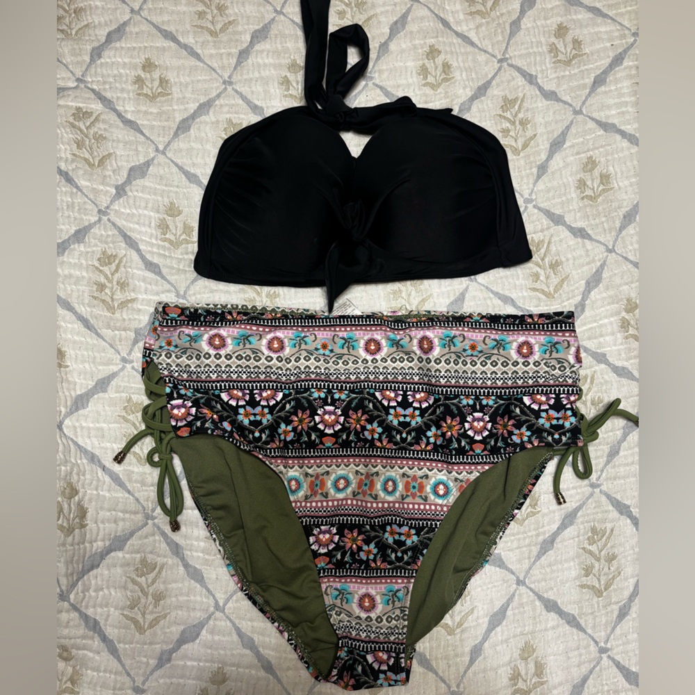 Black and Patterned Bikini Set